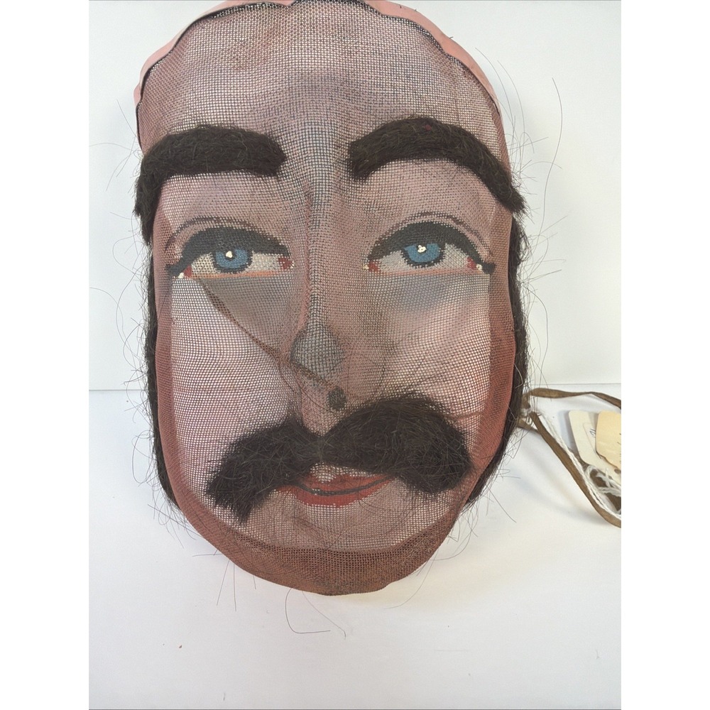 Antique Wire Mesh Fraternal Mask 1900s IOOF LA Natural History Museum Tag